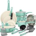 GreenLife Soft Grip Healthy Ceramic Nonstick 16 Piece Kitchen Cookware Pots and Frying Sauce Pans Set
