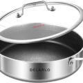 DELARLO Tri-Ply Stainless Steel Saute Pan 6 Quarts Deep Frying Pan