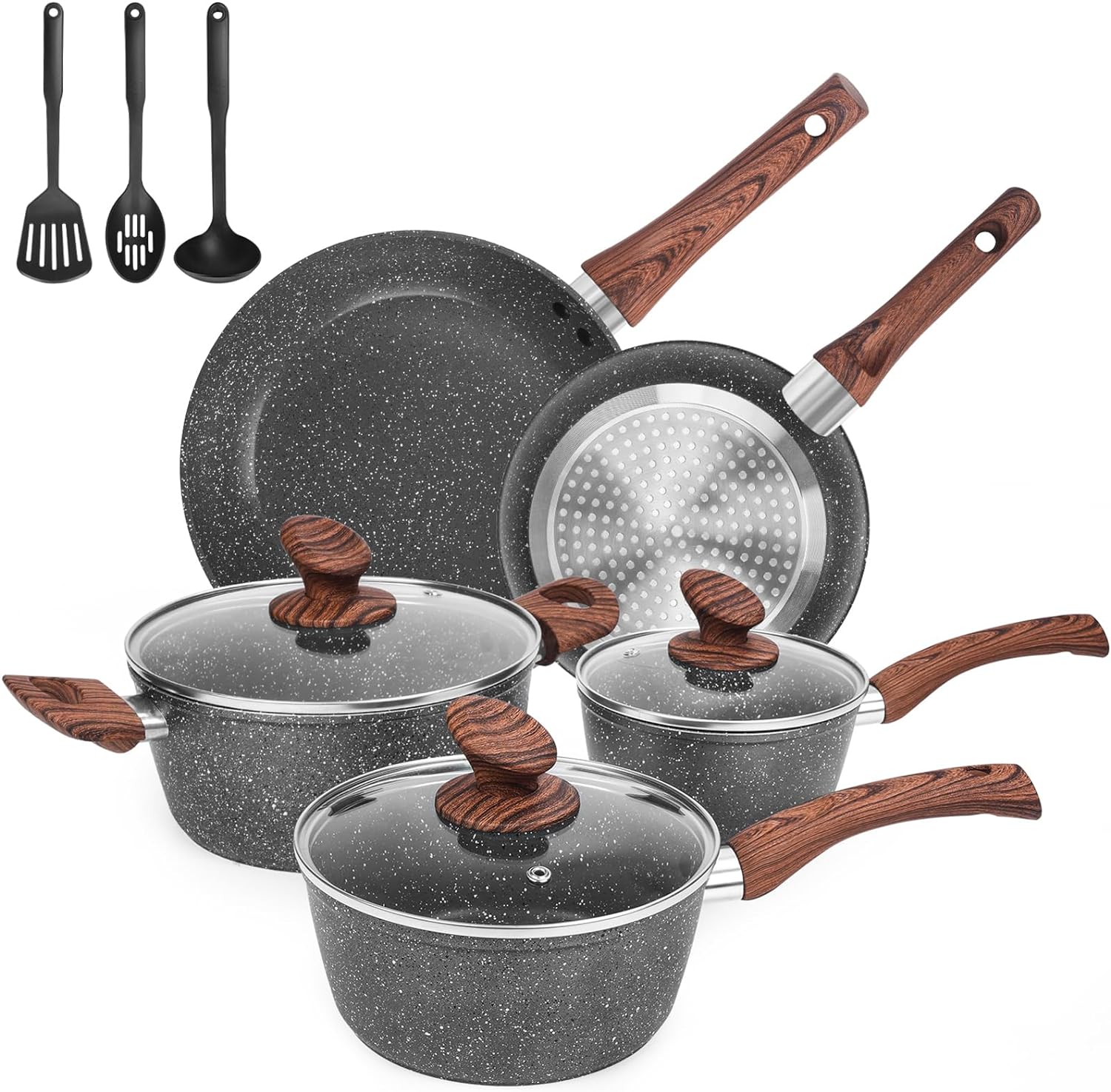 M MELENTA Granite Pots and Pans Set Ultra Nonstick