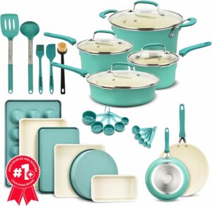 Cookware Set – 23 Piece –Aqua Multi-Sized Cooking Pots with Lids