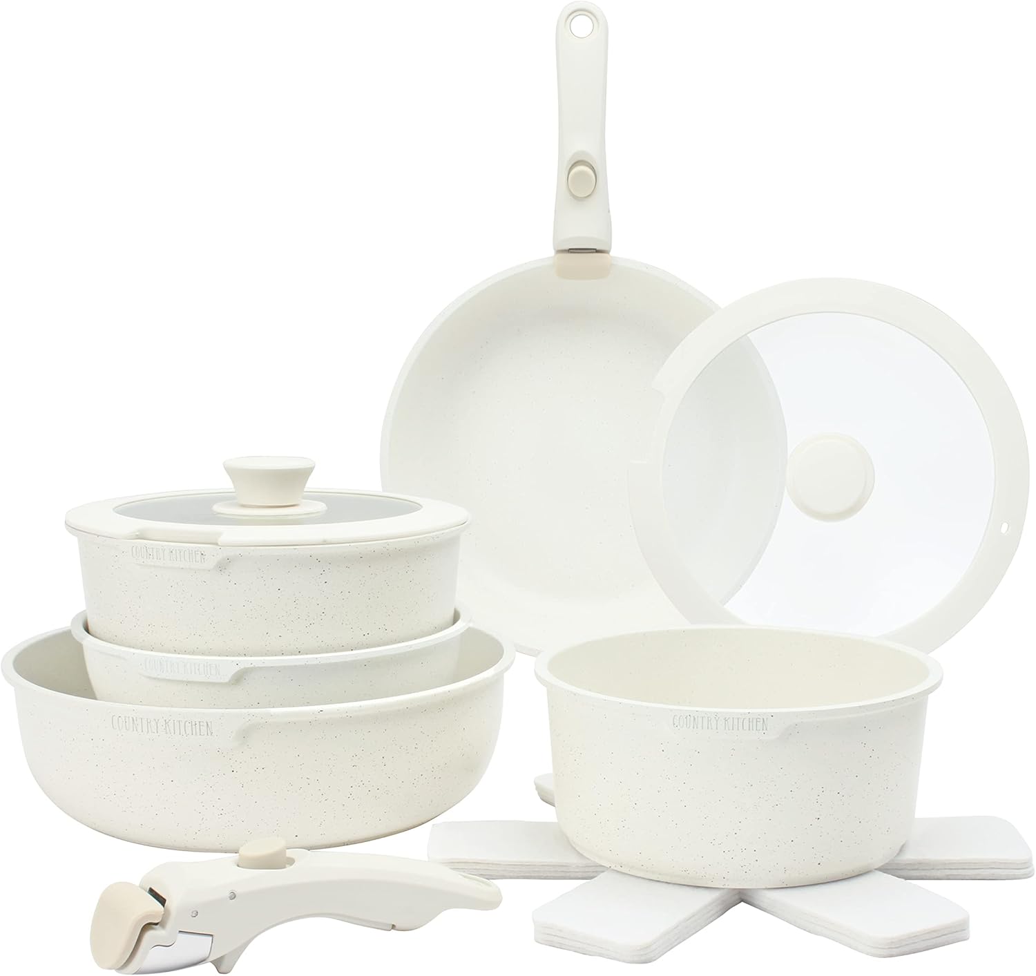 Country Kitchen Cookware Set with Removable Handle