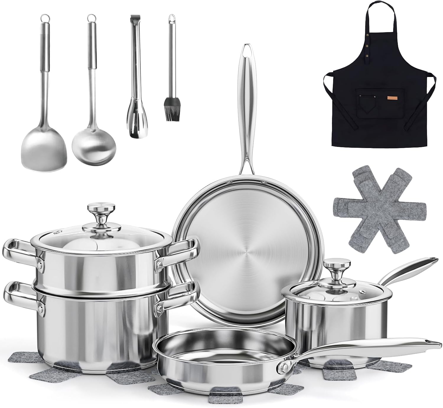 Meythway 16PC Stainless Steel Cookware Set
