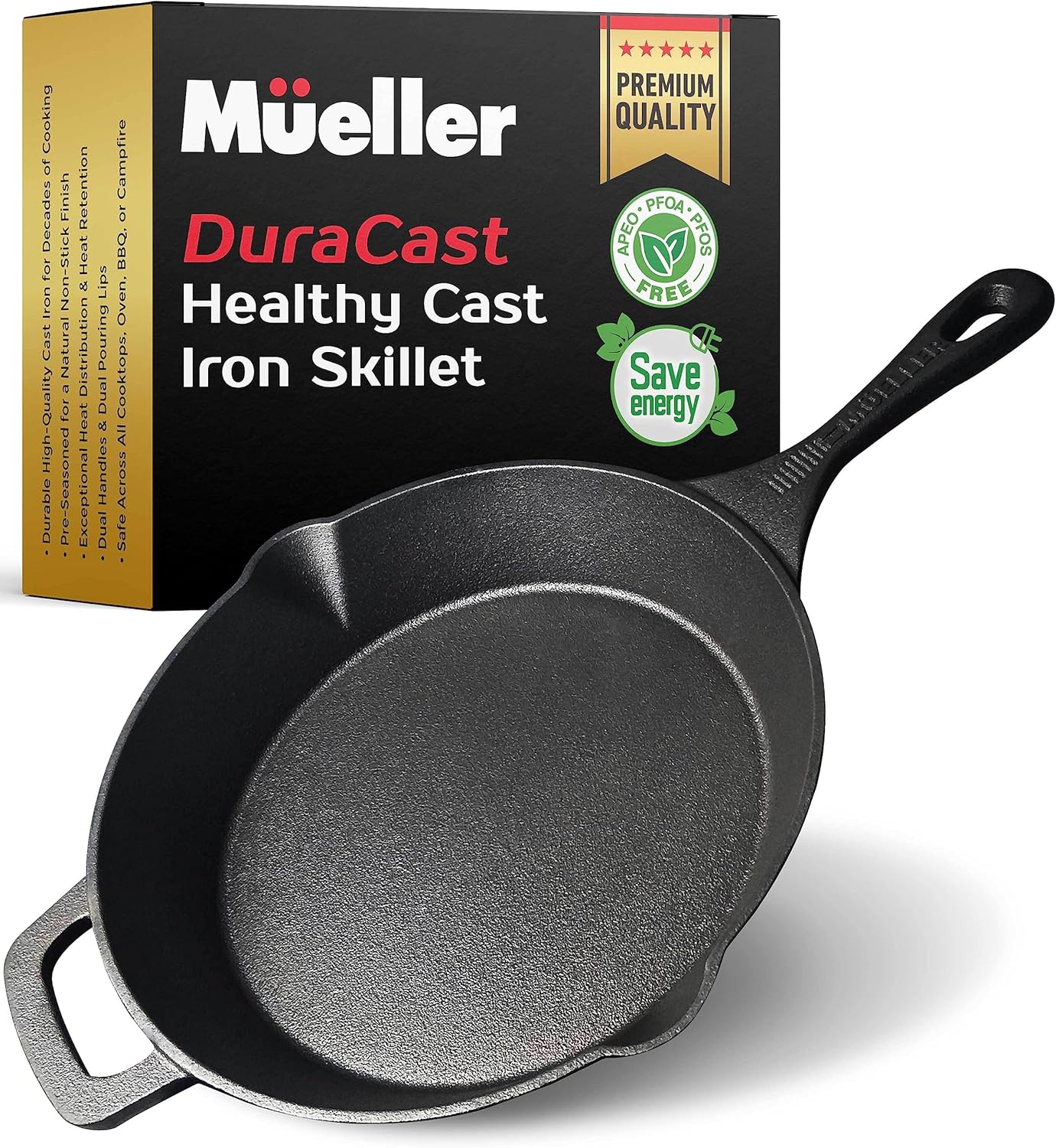 Mueller Heavy-Duty Cast Iron Skillet 10-inch