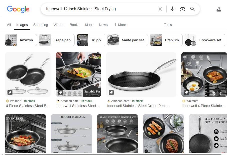 Innerwell Stainless Steel Skillets and Pans Shown in Online Listings