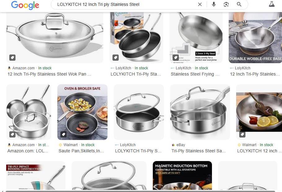 LOLYKITCH 12 Inch Tri-Ply Stainless Steel Skillets Available Online