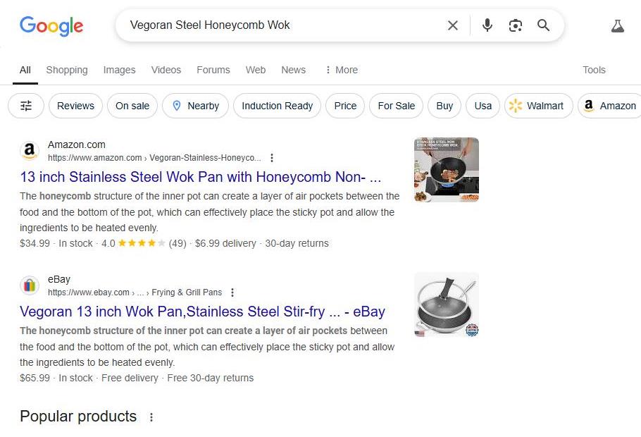 Online Search Results for Vegoran 13-Inch Wok