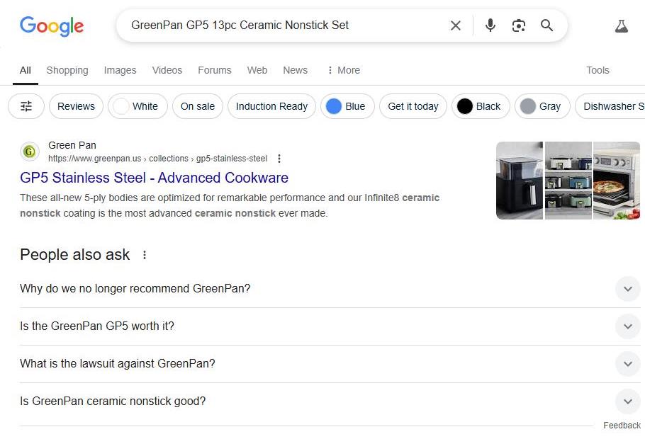 GreenPan Cookware Under Scrutiny: Google Search Results