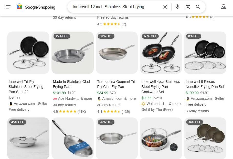 Google Shopping Results for 12-inch Stainless Steel Frying Pans