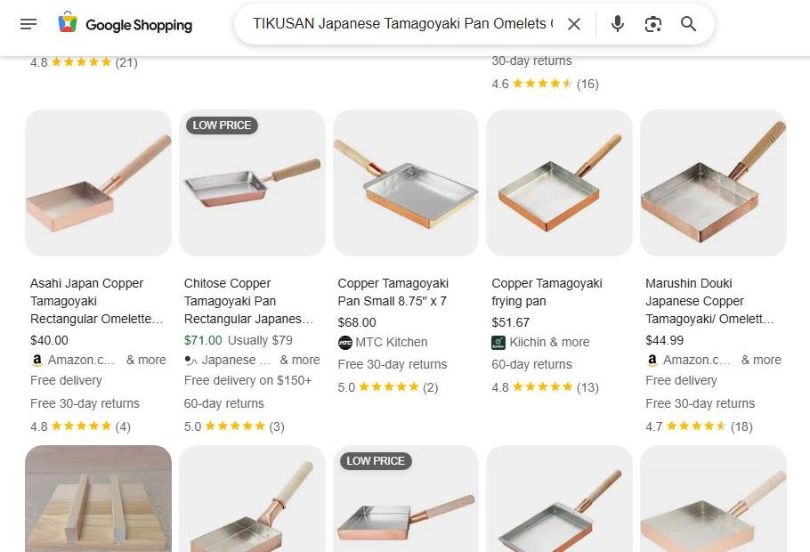 A Variety of Copper Tamagoyaki Pans for Japanese Omelets