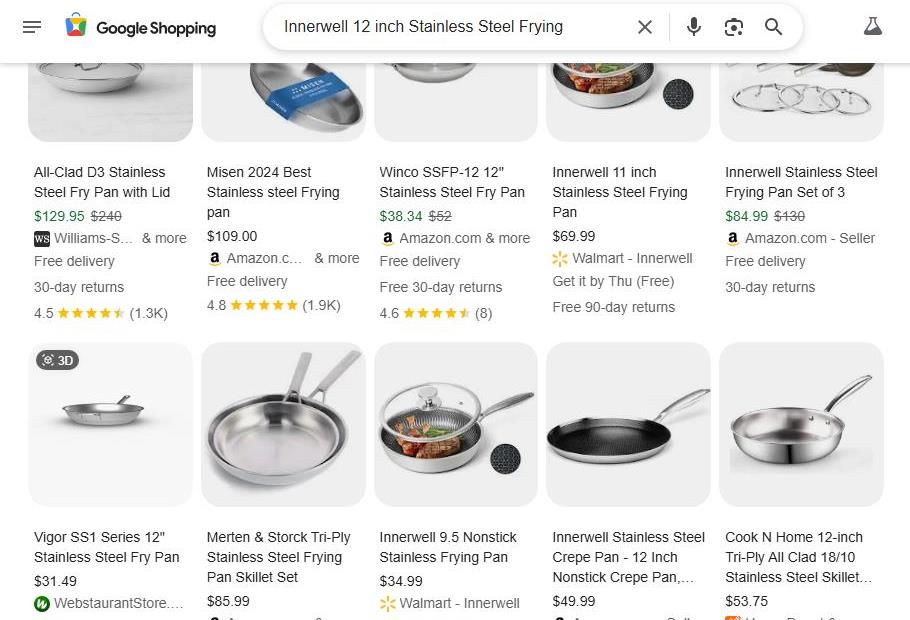 Google Shopping Results for Innerwell Stainless Steel Frying Pans