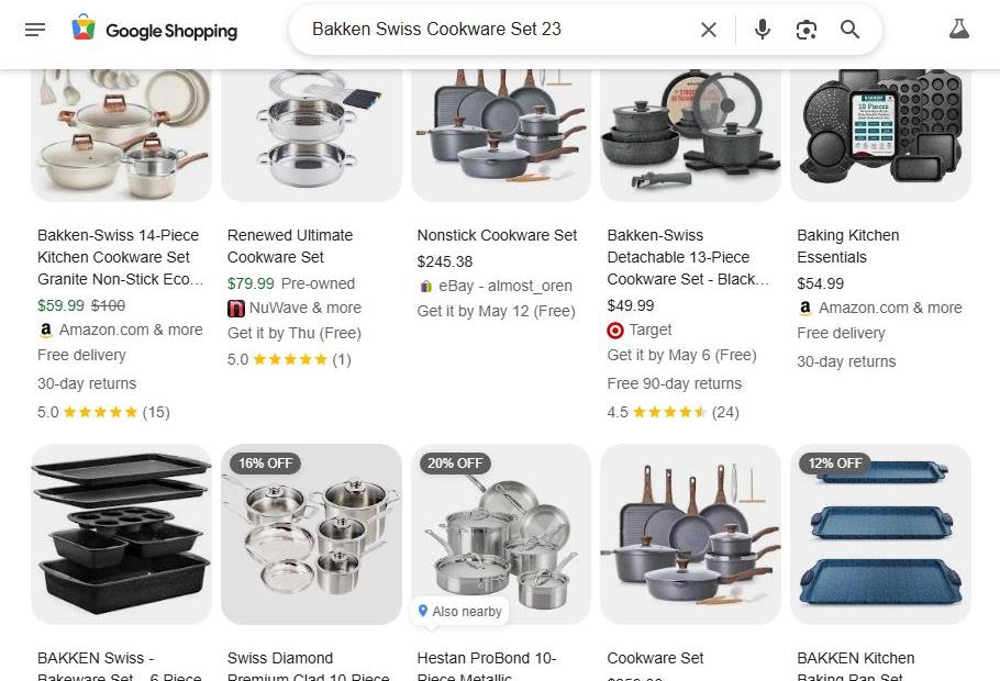 Bakken Swiss Cookware and Bakeware Products Shown in Online Shopping Results