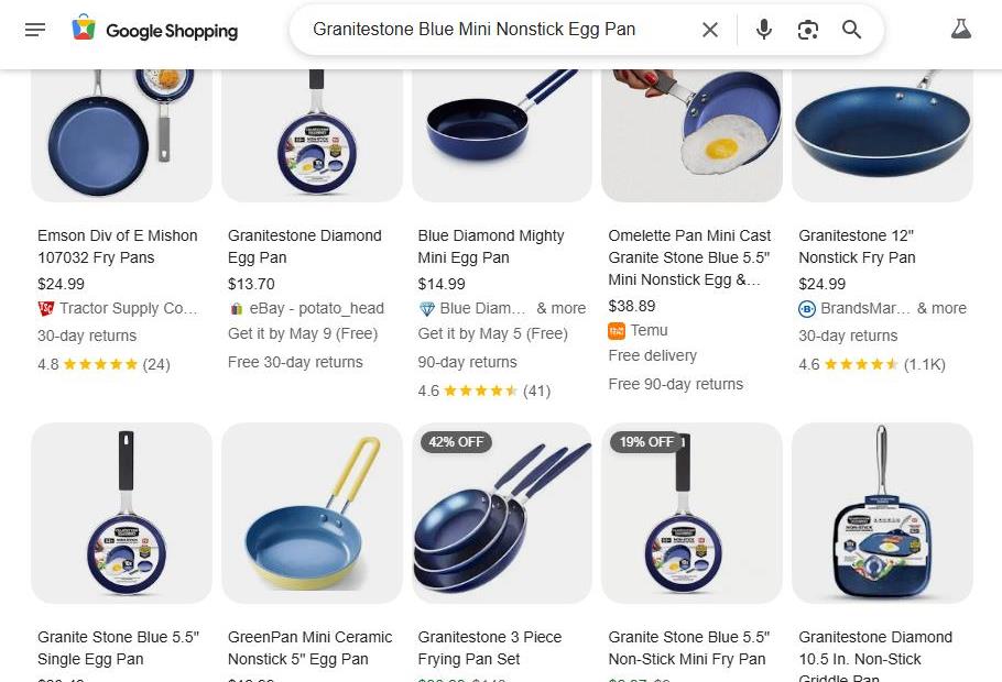 Google Shopping Results for 'Granitestone Blue Mini Nonstick Egg Pan'