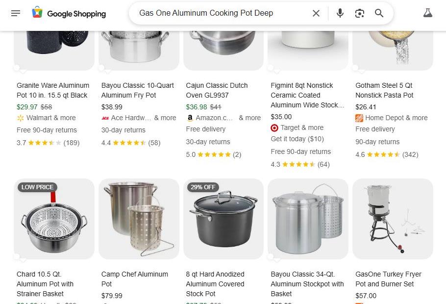 Google Shopping Search Results for Aluminum Cooking Pots