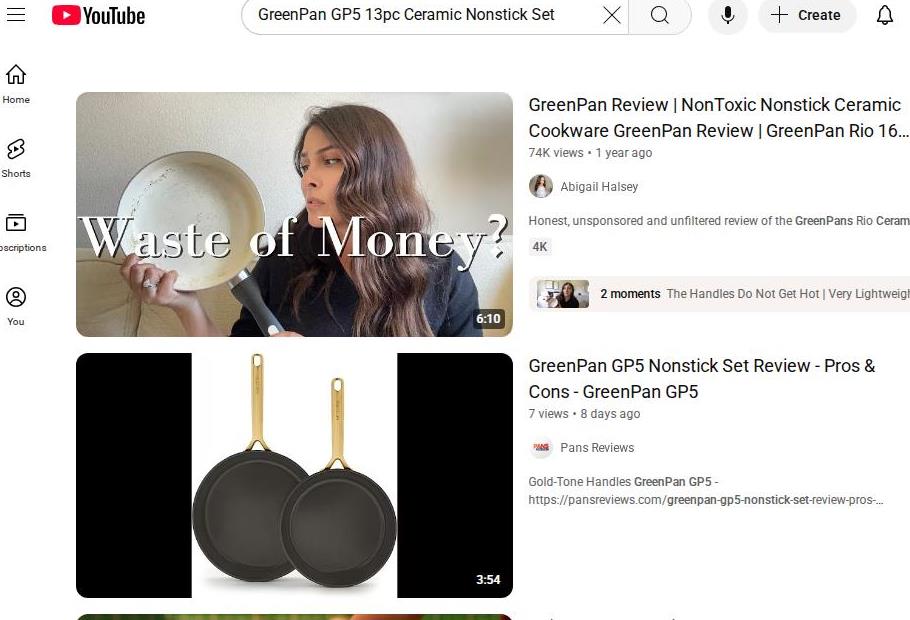 GreenPan GP5 Nonstick Cookware Reviews on YouTube