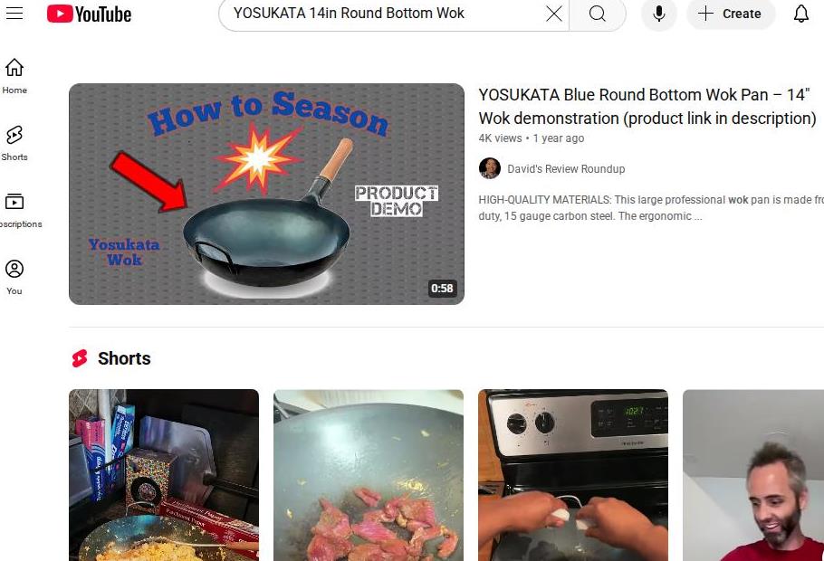 YouTube Video Features Yosukata Blue Round Bottom Wok Pan